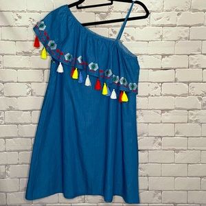 One Shoulder A-line Dress. Blue. Size M.